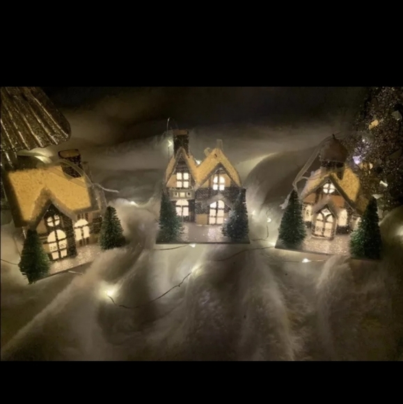 3pc set Martha Stewart Light up Gingham Putz House Christmas Ornaments New - Picture 1 of 6